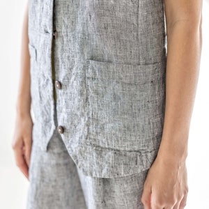 Buttoned linen vest for women, oversized linen waistcoat, relaxed vest with pockets BIRCH image 4