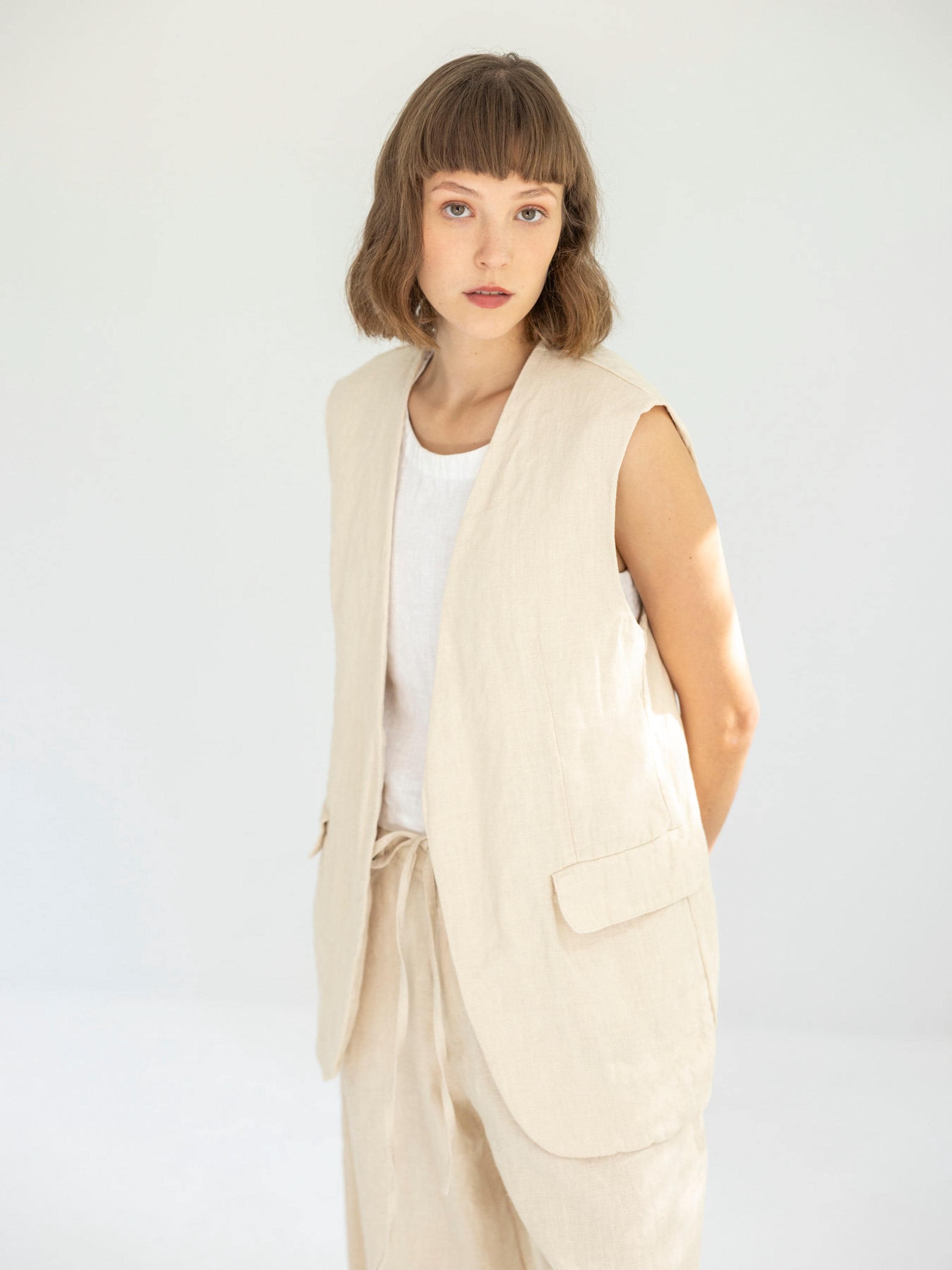 HYKE】LINEN LONG VEST(BEIGE) size 2 INSPIRE CHIC Women's Linen