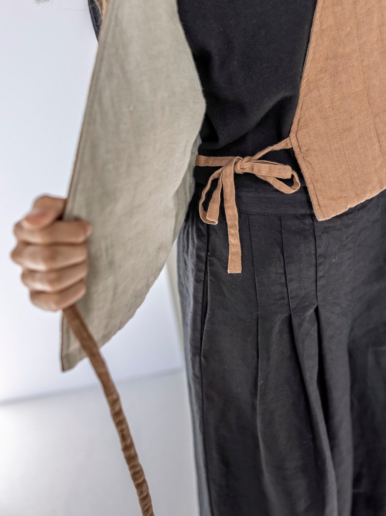 Quilted linen vest, padded linen vest for women, reversible wrap linen waistcoat ACORN image 4