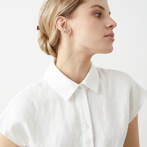 Cap-sleeve linen shirt with a classic collar, button-down linen shirt, casual linen shirt, summer office blouse OXFORD