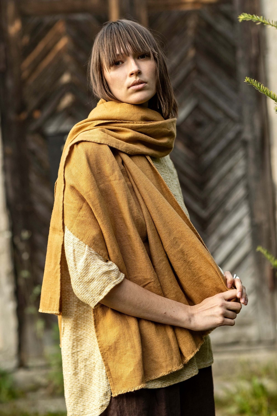 Heavy Linen Scarf for Women and Men Linen Shawl Oversized 