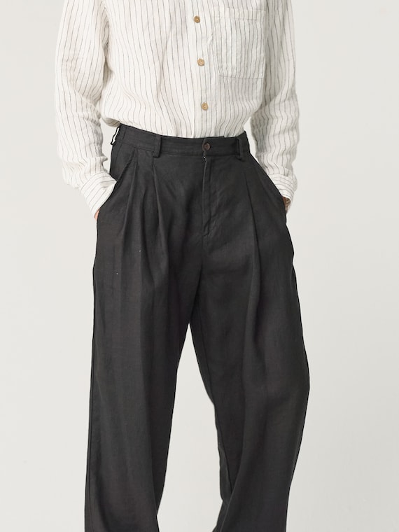 Wide Leg Linen Pants for Men Heavy Linen Trousers With - Etsy