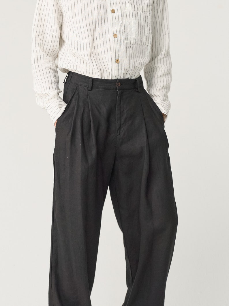 Wide Leg Linen Pants for Men Heavy Linen Trousers With - Etsy