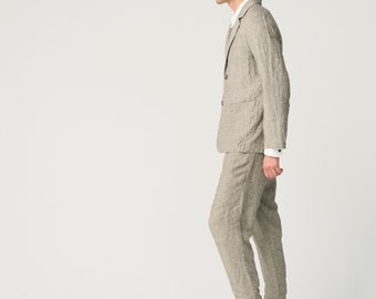 Giacca In Lino Uomo Estiva - Blazer Leggero A Due Bottoni, Casual Ed Elegante Per Primavera/Estate