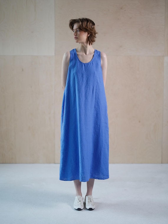 Scoop neck linen maxi dress with pockets, loose linen shift dress, long linen sundress ATHENA Scoop neck linen maxi dress with pockets, loose linen shift dress, long linen sundress ATHENA