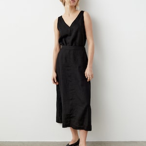 Linen midi skirt with pockets, A line skirt, long linen skirt, apron skirt, high waist skirt OPUS image 2