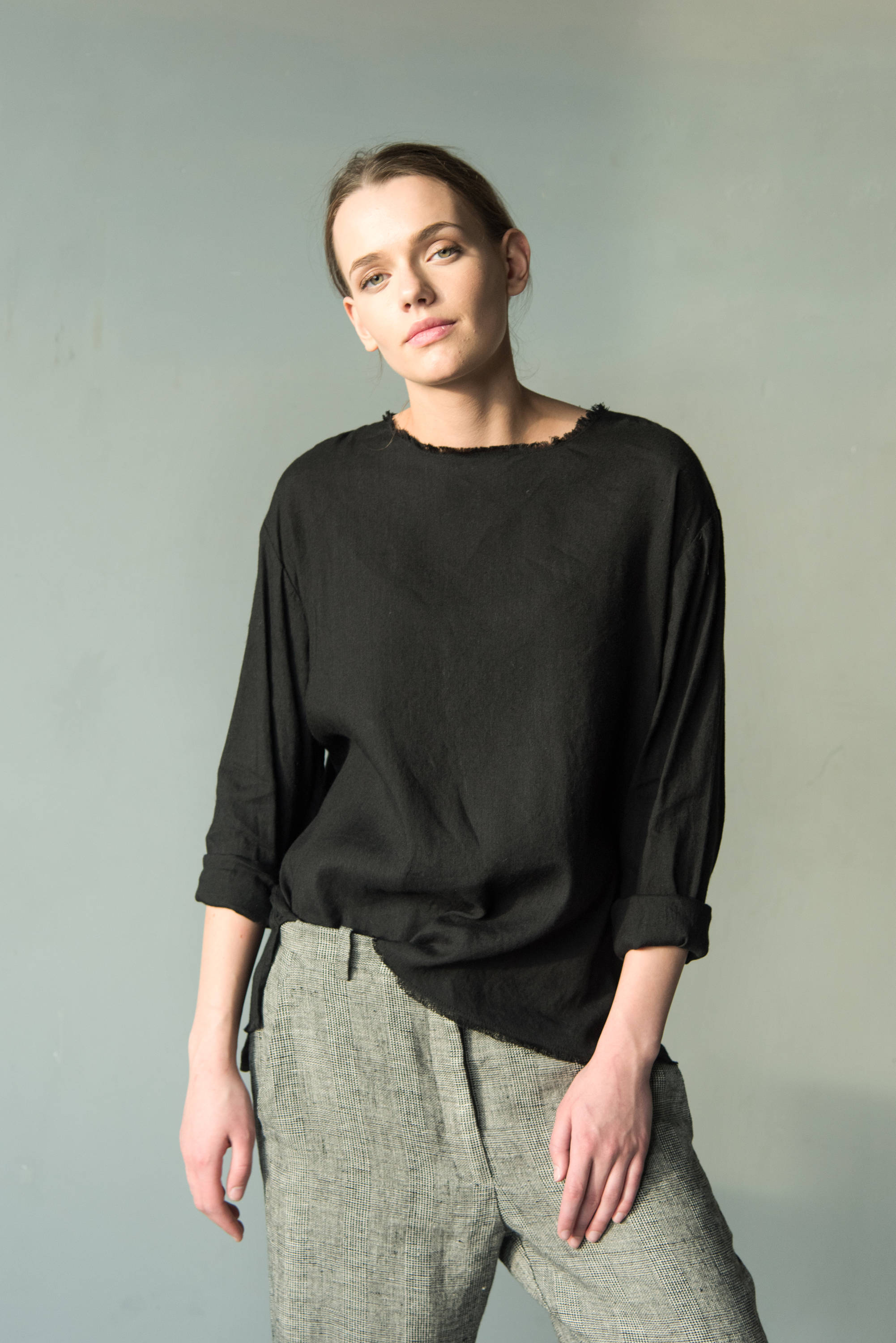 Loose black linen top for women linen blouse with long Etsy