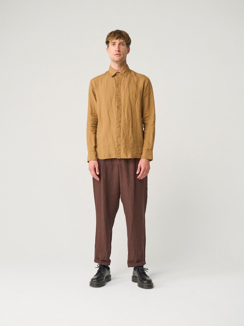 Camicia in lino da uomo a manica lunga, camicia oxford da uomo a manica intera con colletto a contrasto OHIO immagine 2