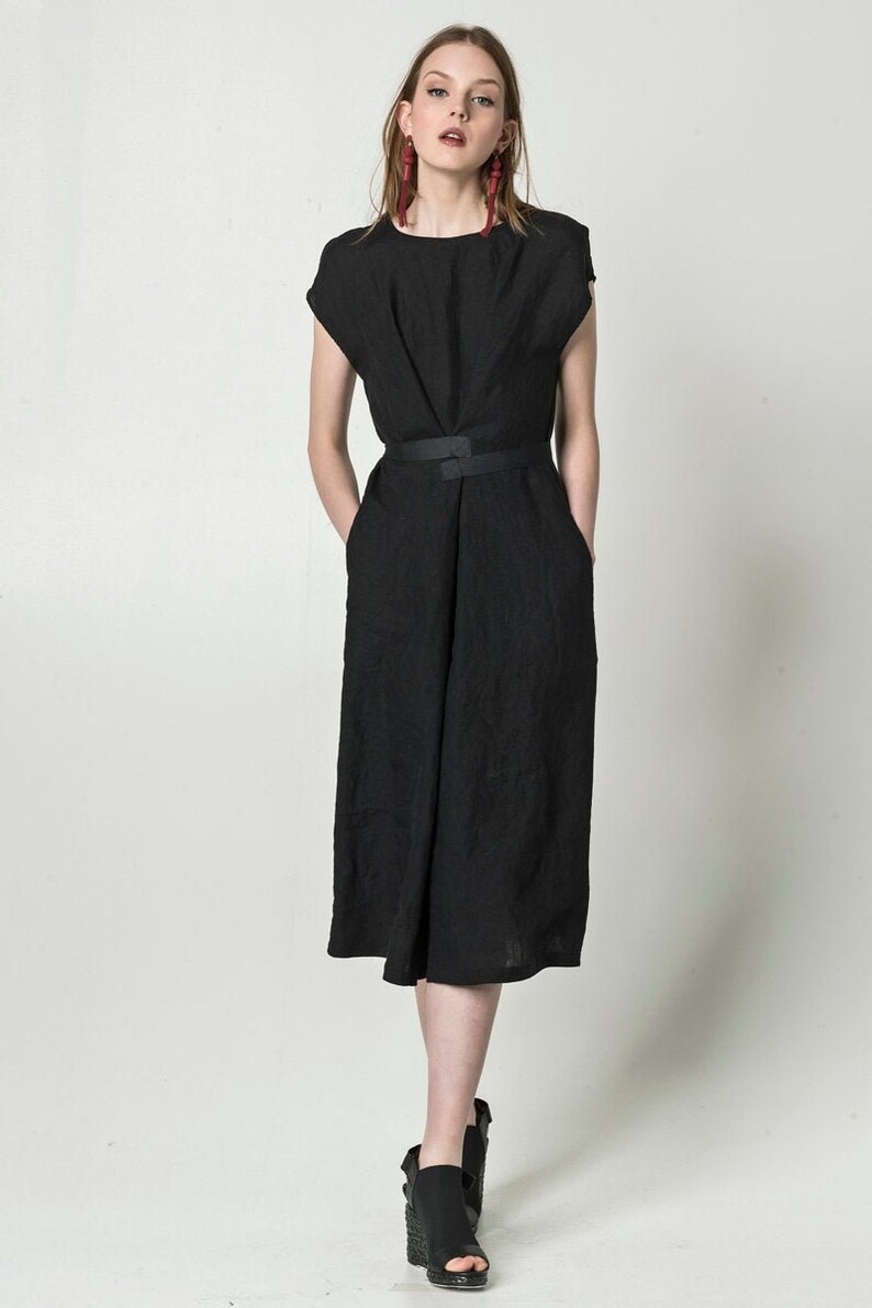Linen dress linen midi dress black wrap dress black midi | Etsy