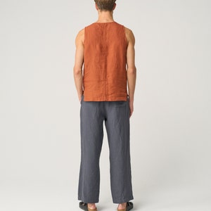 Scoop-neck linen tank top for men, sleeveless linen top, light linen vest WRESTLER image 4