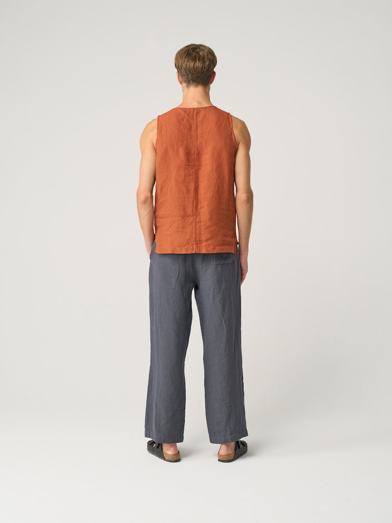 Scoop-neck linen tank top for men, sleeveless linen top, light linen vest WRESTLER image 4