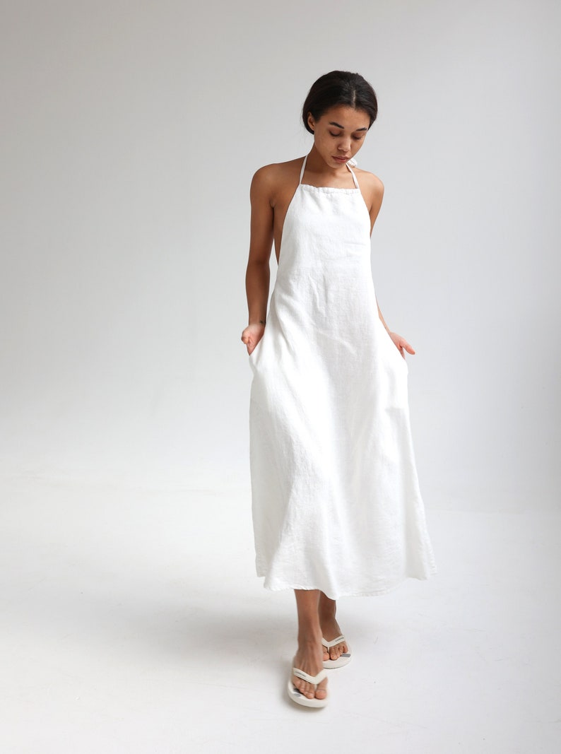 Vestido de lino tipo pichi, vestido de verano de lino, vestido con espalda descubierta, vestido lencero sin espalda, vestido infinito con espalda baja COAST
