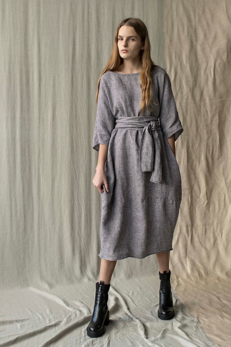 Linen dress winter dress kimono dress linen tunic oversized dress Lithuanian linen dress LUCKY