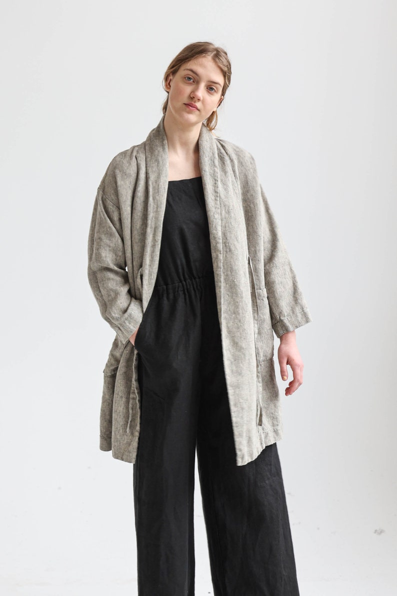 Linen kimono jacket, linen jacket women, linen duster, heavy linen robe, kimono coat, linen kimono robe, linen coat LOTUS image 6