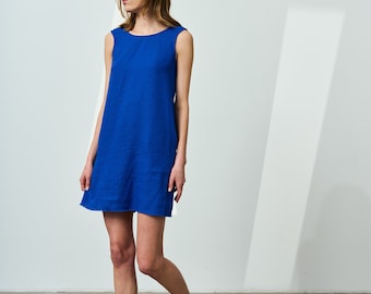 chinese dress ladies Mini Shift Dress in Natural Linen