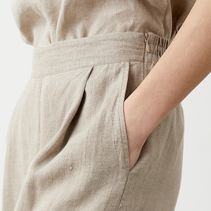 Pleated linen shorts for women, high rise shorts with pockets, elastic back bermuda shorts WALK zdjęcie 7