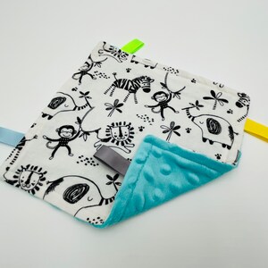 Safari Lovey Flannel and Minky Sensory Blanket - Safari Flannel +  Aqua Minky