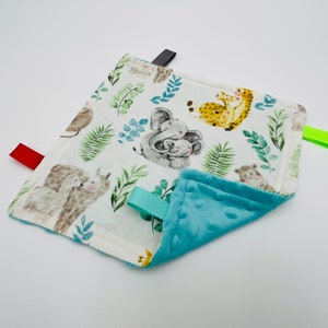 Safari Lovey Flannel and Minky Sensory Blanket - Safari Flannel + Aqua Minky