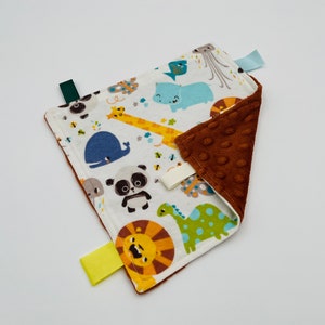 Safari Lovey Flannel and Minky Sensory Blanket - Safari Flannel + Raw Sienna Minky