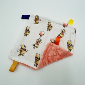 Winnie the Pooh Lovey Flannel and Minky Sensory Blanket - Winnie the Pooh Flannel + Peach Minky