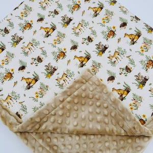 Woodland Baby Blanket Set - Adorable Woodland Flannel + Minky Dot (Sand)