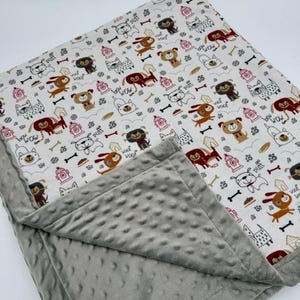Dogs Baby Blanket Set -  Dogs + Minky Dot (Gray)
