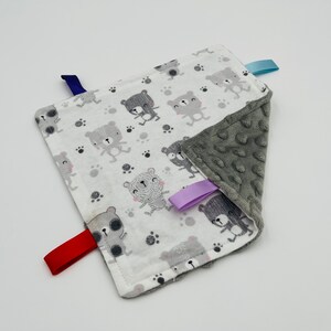 Bears Lovey Flannel and Minky Sensory Blanket - Bears Flannel + Gray Minky