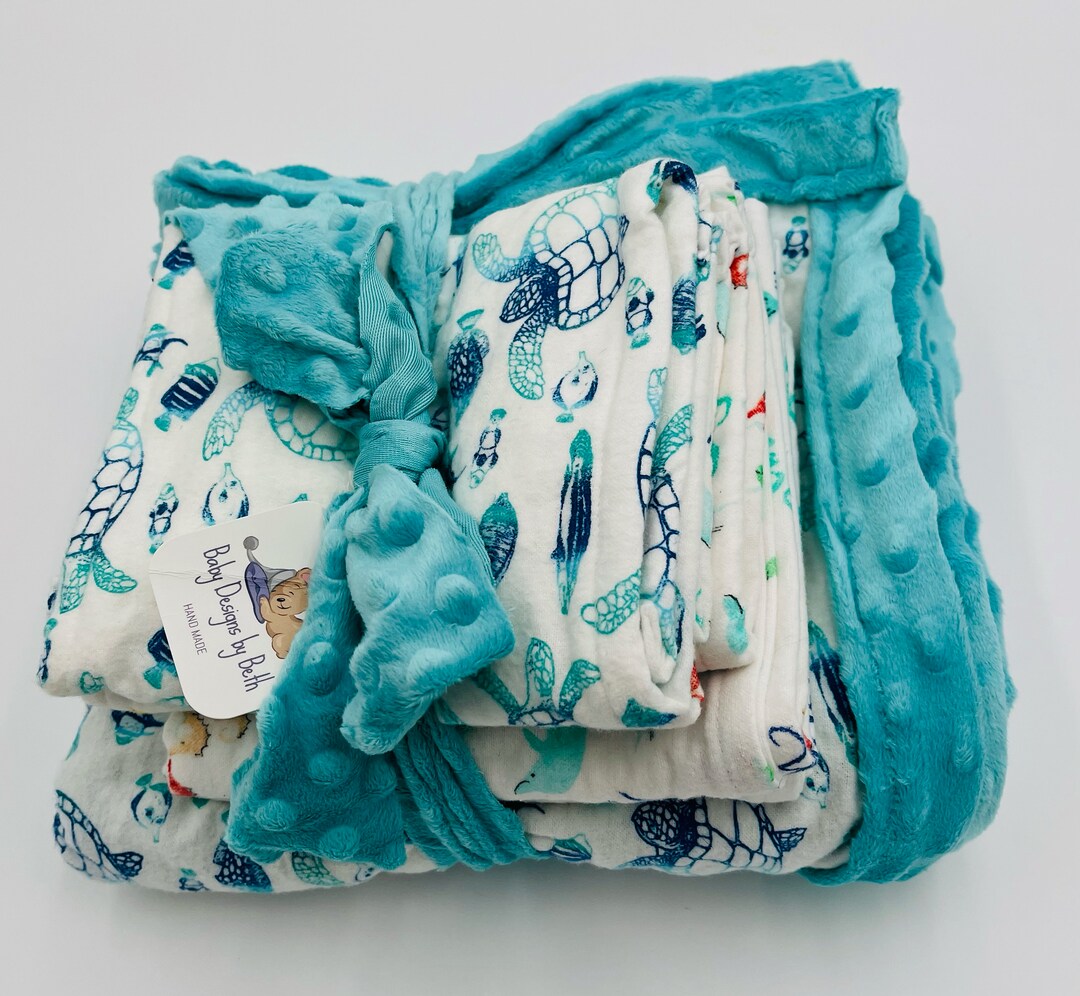 Sea Turtles Baby Blanket Set Cute Sea Turtles Flannel Minky Dot agua Etsy