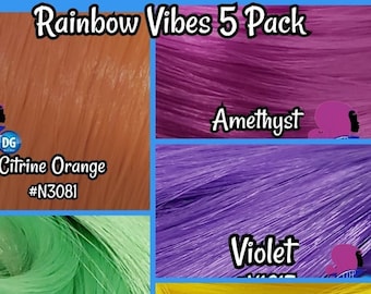 DG-HQ™ Nylon Rainbow Vibes 2.5oz 5 Color Bundle Amethyst N1695 Citrine N3076 Clover N1977M Lemon N1578 Violet N1613 Doll Hair for Rerooting