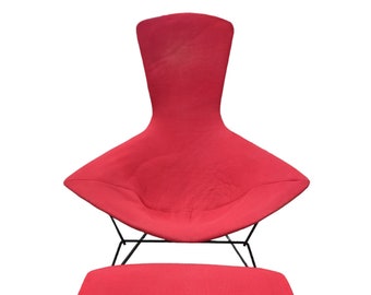 Mid Century Modern Red Knoll Bertoia Bird Chair and Ottoman