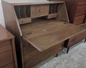 Mid Century Modern Solid Walnut Drop Leaf Secretary Desk