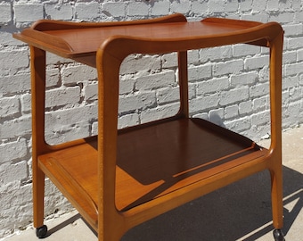 Mid Century Modern Teak Rolling Barcart