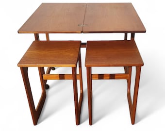 Mid Century English Modern McIntosh Teak Flip Top Nesting Tables