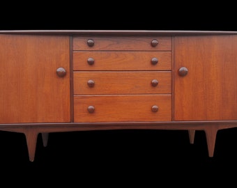 Mid Century English Modern Solid Teak Sideboard by Younger