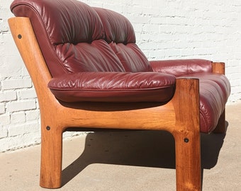 Mid Century Danish Modern Leather and Teak Loveseats