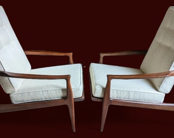 Mid Century Modern Milo Baughman Walnut Lounge Chairs