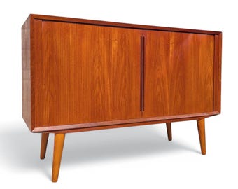 Mid Century Danish Modern Teak Tambour Door Cabinet
