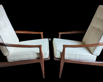 Mid Century Modern Milo Baughman Walnut Lounge Chairs