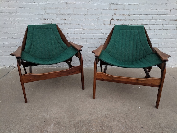 Mid Century Modern Jerry Johnson Walnut Sling Chair Etsy