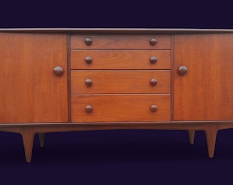 Mid Century English Modern Solid Teak Sideboard by Younger