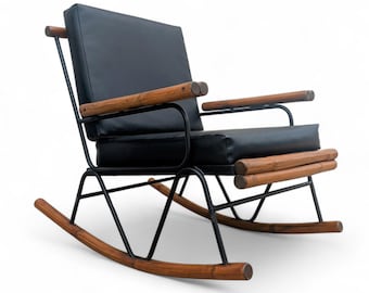Mid Century Modern Iron and Bamboo Rocking Chair in the Style of Cleo Boldon.