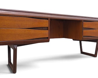 Mid Century English Modern White and Newton Teak Desk/Vanity
