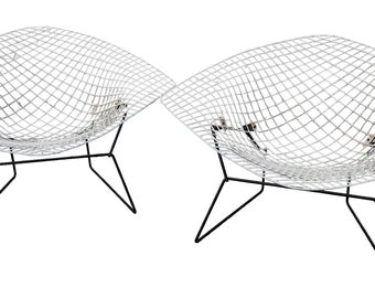 Mid Century Modern Bertoia Large White Wire Diamond Chairs