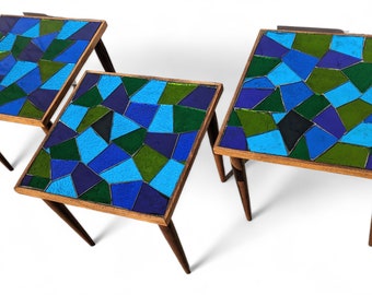 Mid Century Modern Mosaic Glass Nesting Tables