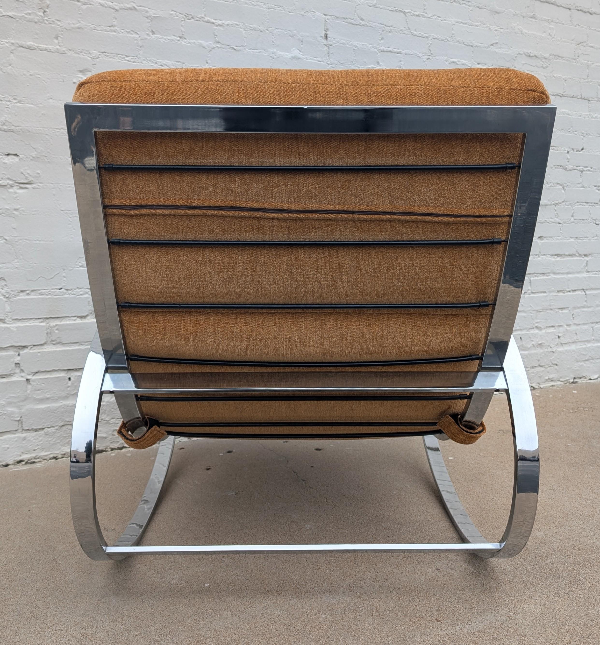 Mid Century Modern Renato Zevi Chrome Rocking Chair and Ottoman