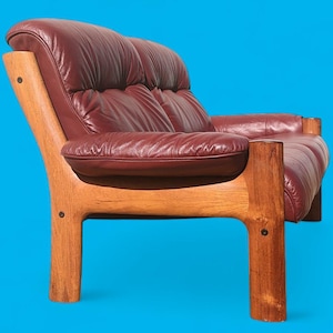 Mid Century Danish Modern Leather and Teak Loveseat