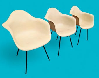 Vintage 1950s Eames Fiberglass Shell Side Chairs in Red - Two