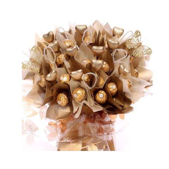 Bouquet de chocolat Ferrero Rocher de luxe avec coeurs dor au chocolat au  lait, cadeau de bouquet de chocolat de luxe avec truffes et cœurs de  chocolat. -  France