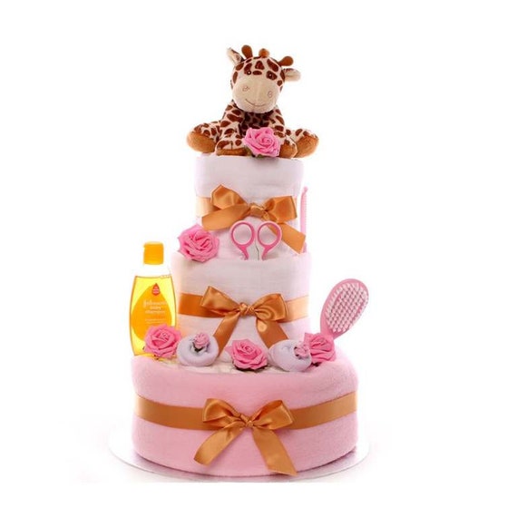 Three Tier Giraff Nappy Cake Large Nappy Cake New Baby Gift Etsy