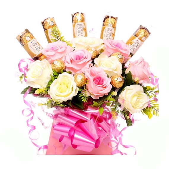 Ferrero Rocher and Silk Rose Chocolate Bouquet Bouquet For Her Birthday Gift For Her Get well Thank you Chocolate Gift